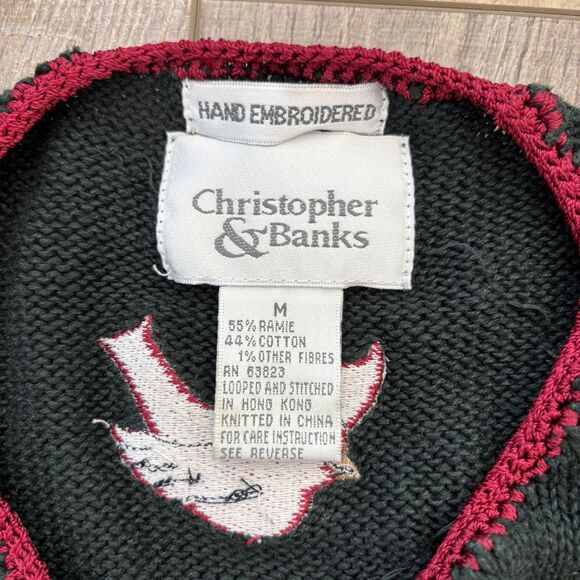 Vintage Womens Winter Sweater Size M Christmas Green 90s Beaded Hand Embroidered - Picture 8 of 13